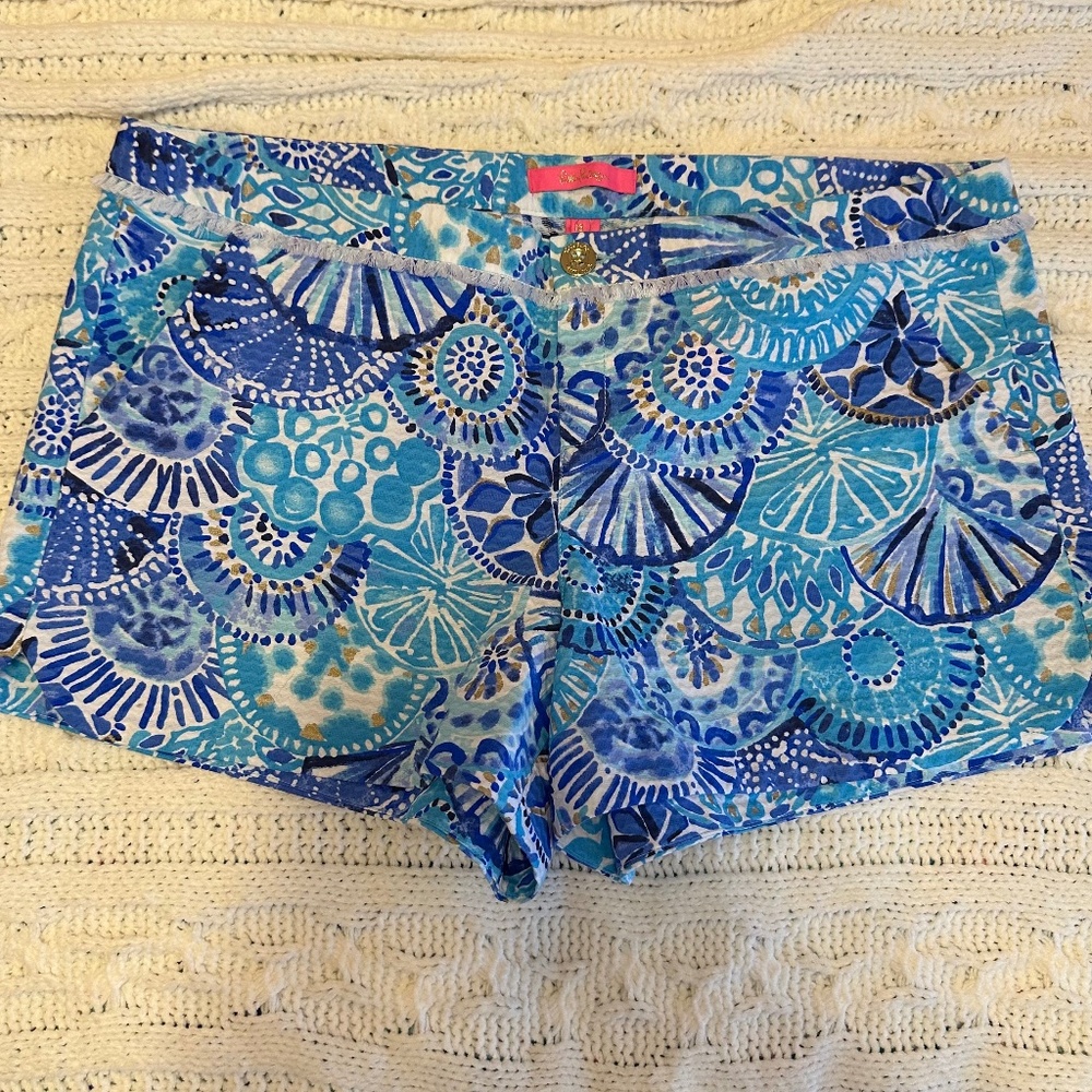 Lilly Pulitzer Shorts Size 16 Turquoise Blue Adie Half Sea Shell